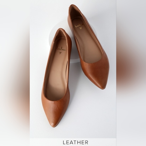 Holly Leather Cognac Pointed Toe Flats - Picture 3 of 8